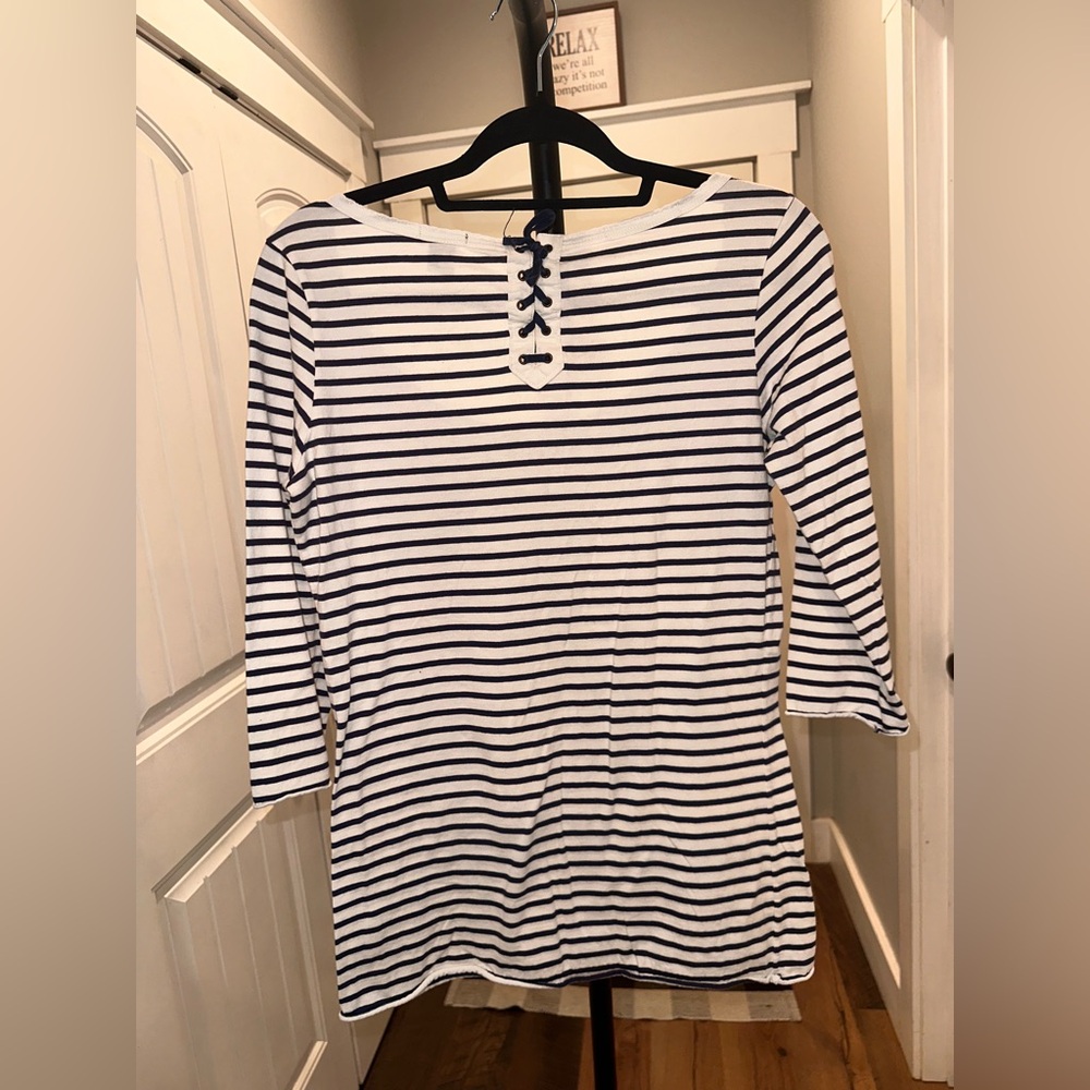Maison Scotch & Soda Size 2 Women's Striped Top - Black and White Logo Tshirt - Picture 9 of 13
